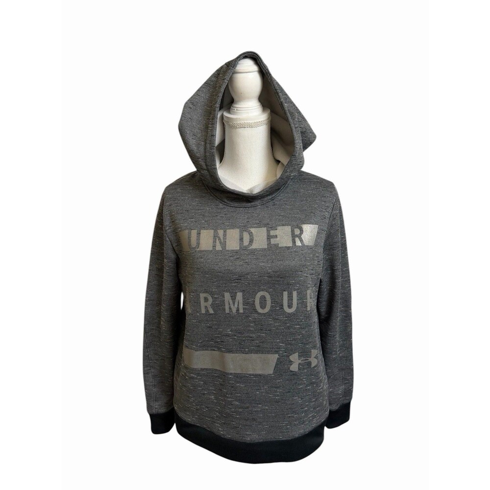 Under Armour Women's M Gray Fleece Logo Hoodie Scuba Neck Loose Cold Gear
